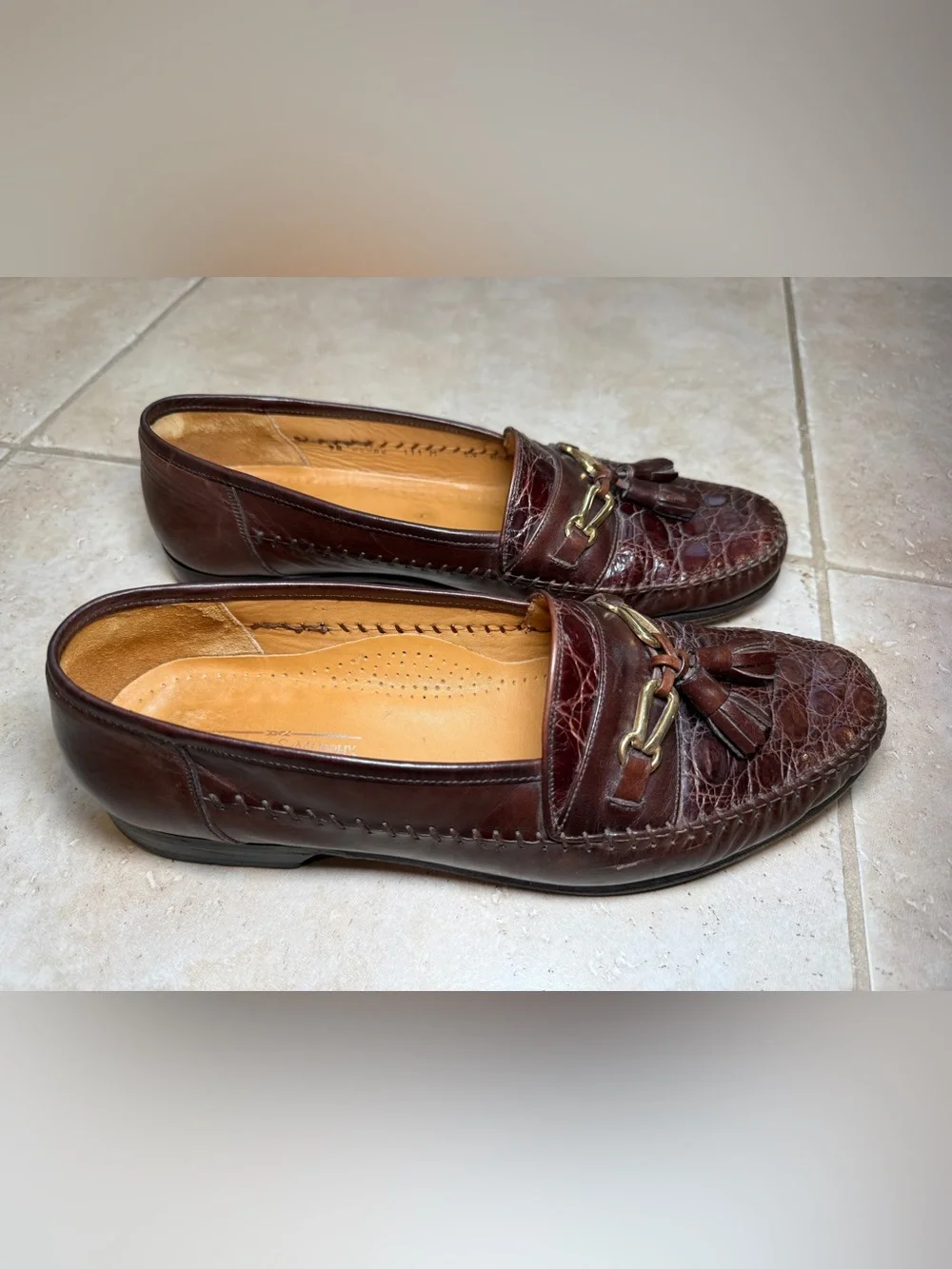 Johnston & Murphy Crocodile-Texture Tassel Leather Loafers
